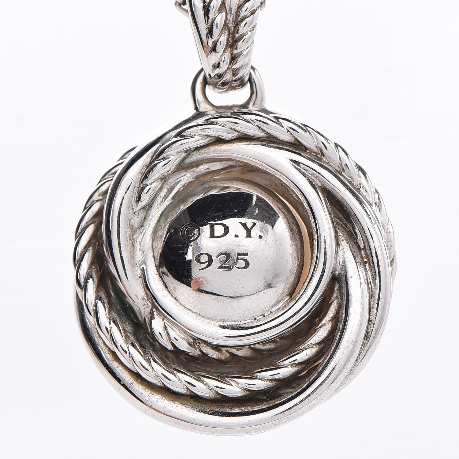 David Yurman Sterling Silver Diamond Pearl 8mm Crossover Pendant Necklace 5 of 8