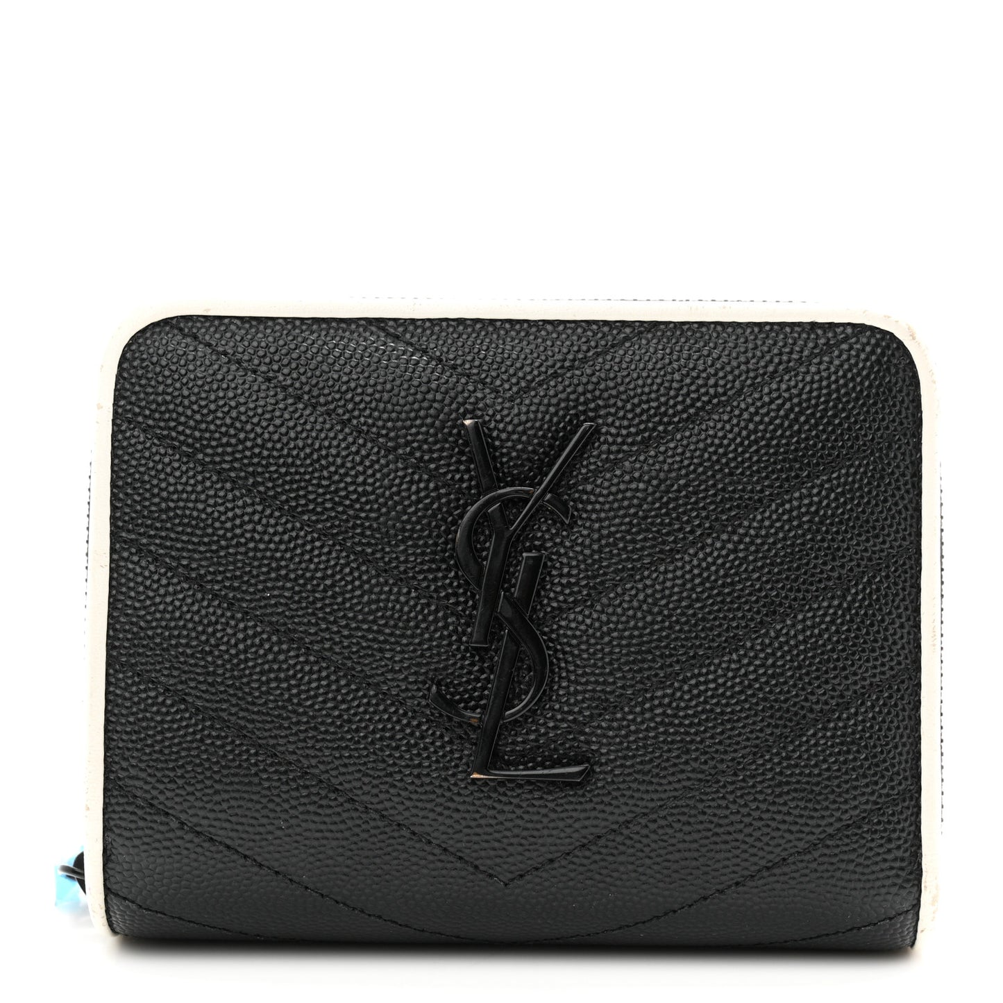 Grain De Poudre Matelasse Chevron Monogram Compact Zip Around Wallet Black White