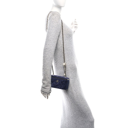 Chanel Velvet Quilted Small Pearl Crush Vanity Case Navy 2 of 12