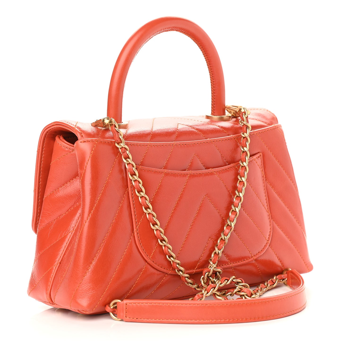 Calfskin Chevron Quilted Mini Coco Handle Flap Orange