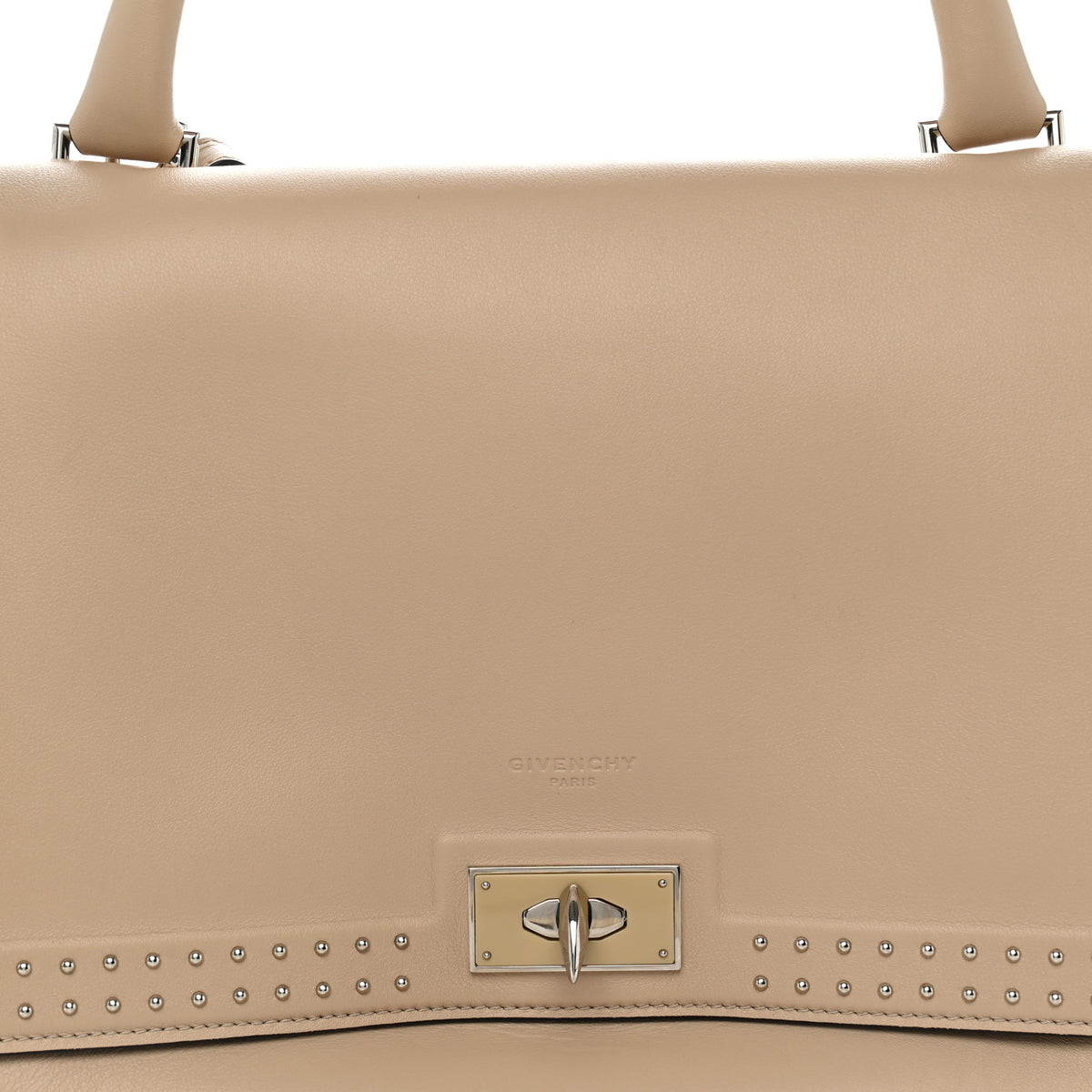 Grained Calfskin Studded Small Shark Lock Satchel Natural Beige