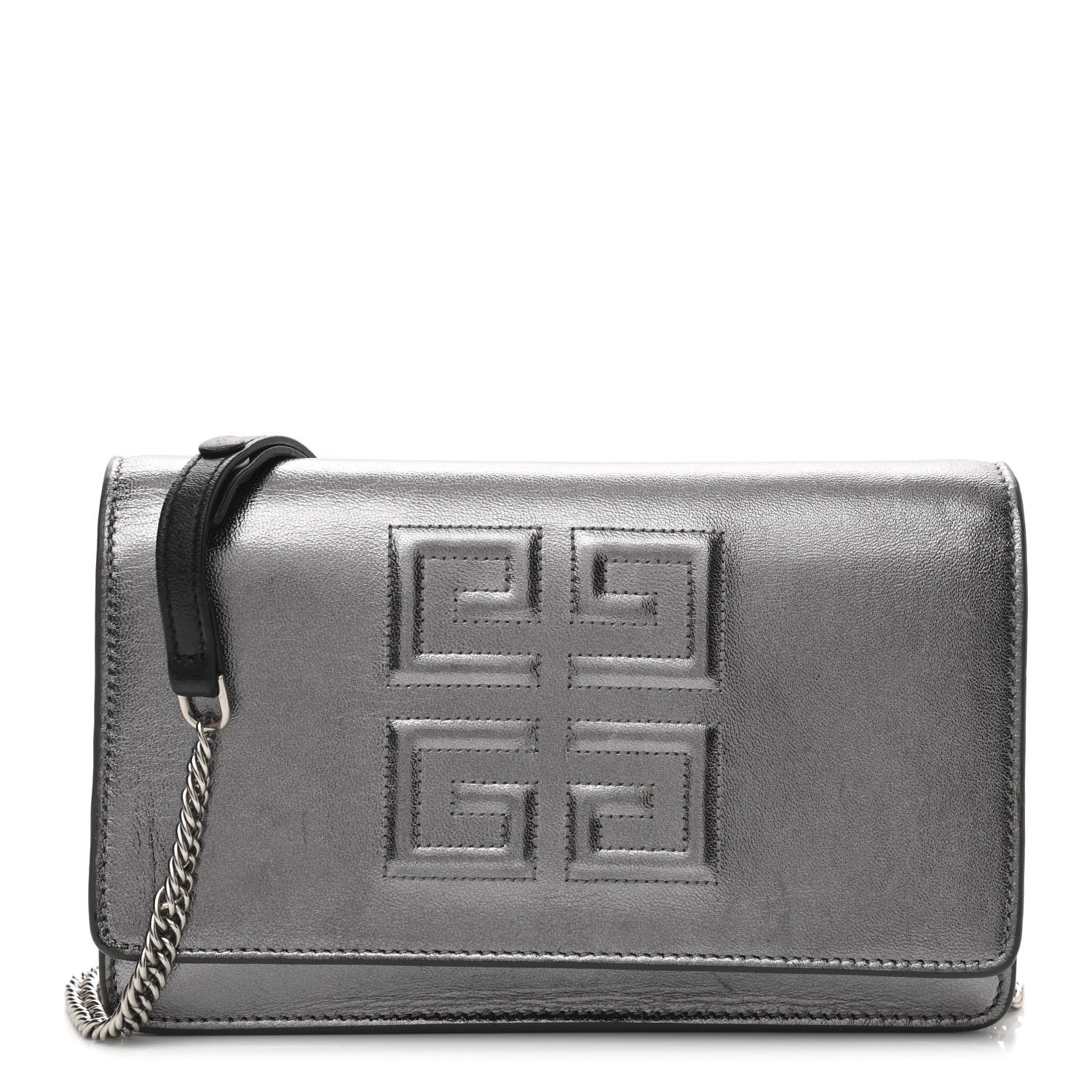 Givenchy Metallic Lambskin Logo Chain Wallet Silver 1 of 10