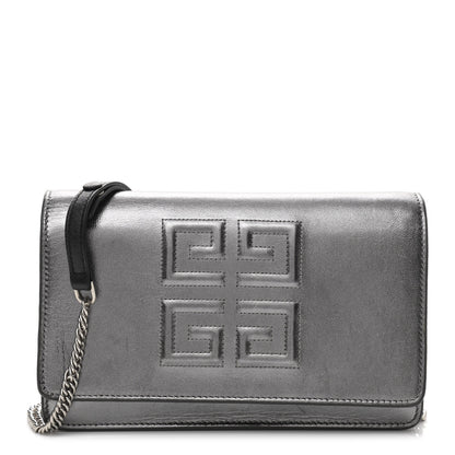Givenchy Metallic Lambskin Logo Chain Wallet Silver 1 of 10