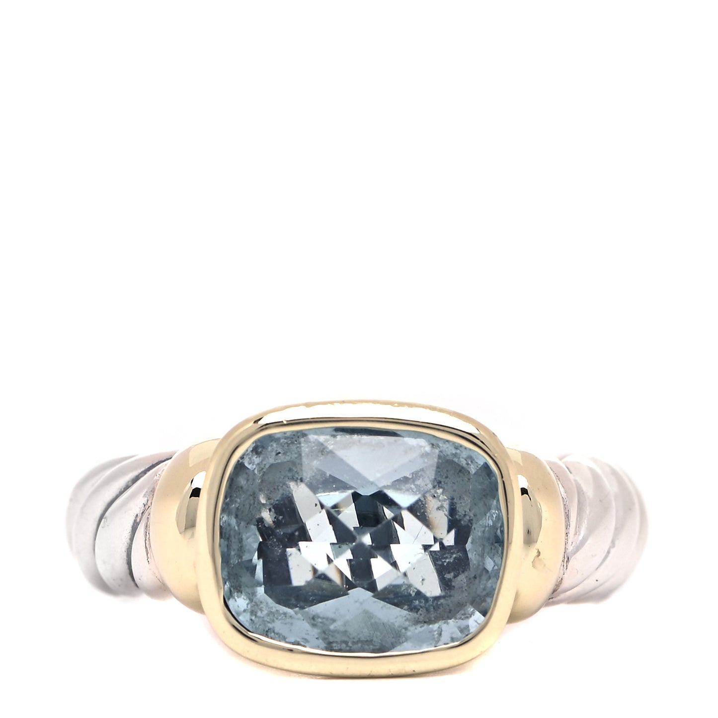 Sterling Silver 14K Yellow Gold Blue Topaz 10mm Noblesse Ring 52 6