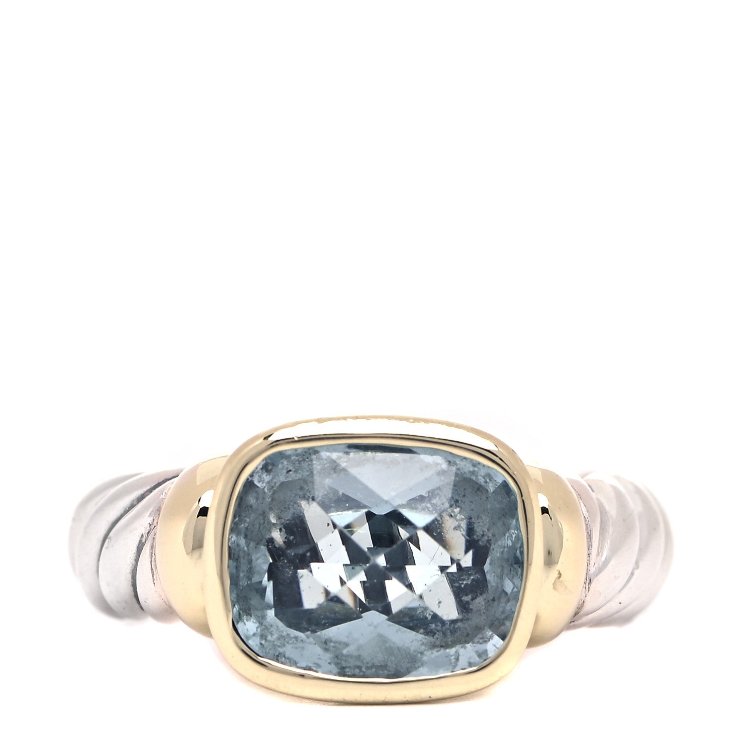 David Yurman Sterling Silver 14K Yellow Gold Blue Topaz 10mm Noblesse Ring 52 6 1 of 4