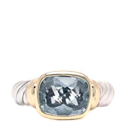 David Yurman Sterling Silver 14K Yellow Gold Blue Topaz 10mm Noblesse Ring 52 6 1 of 4