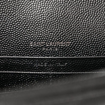 Saint Laurent Grain De Poudre Matelasse Chevron Monogram Monochrome Envelope Chain Wallet Black 6 of 10