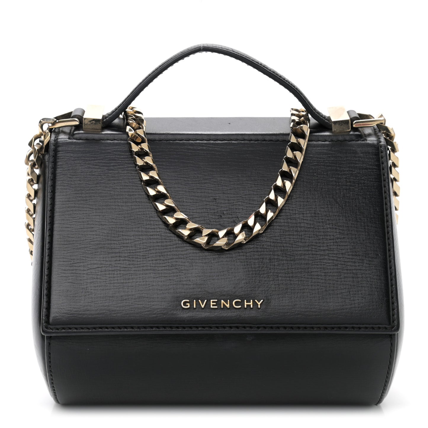 Textured Calfskin Mini Pandora Box Chain Crossbody Bag Black