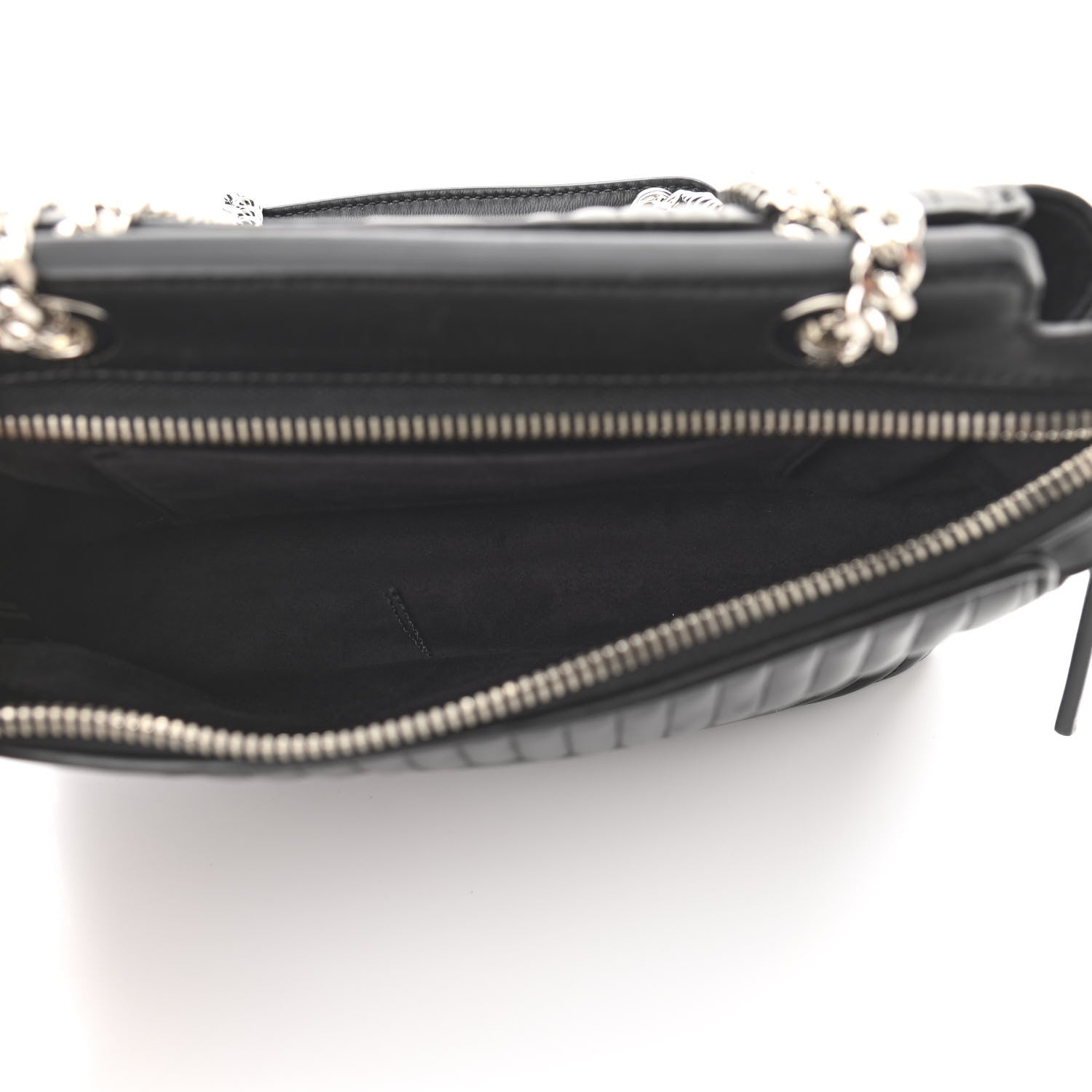 Fendi Shiny Nappa Trapuntata Small DotCom Click Chain Satchel Black 6 of 12