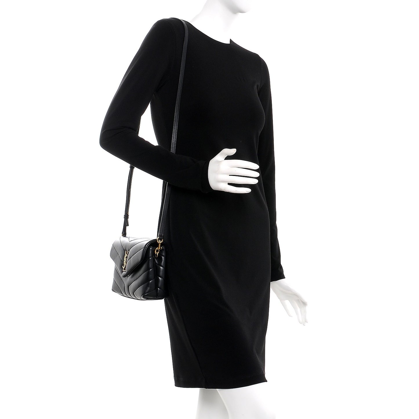 Calfskin Y Quilted Monogram Toy Loulou Crossbody Bag Black