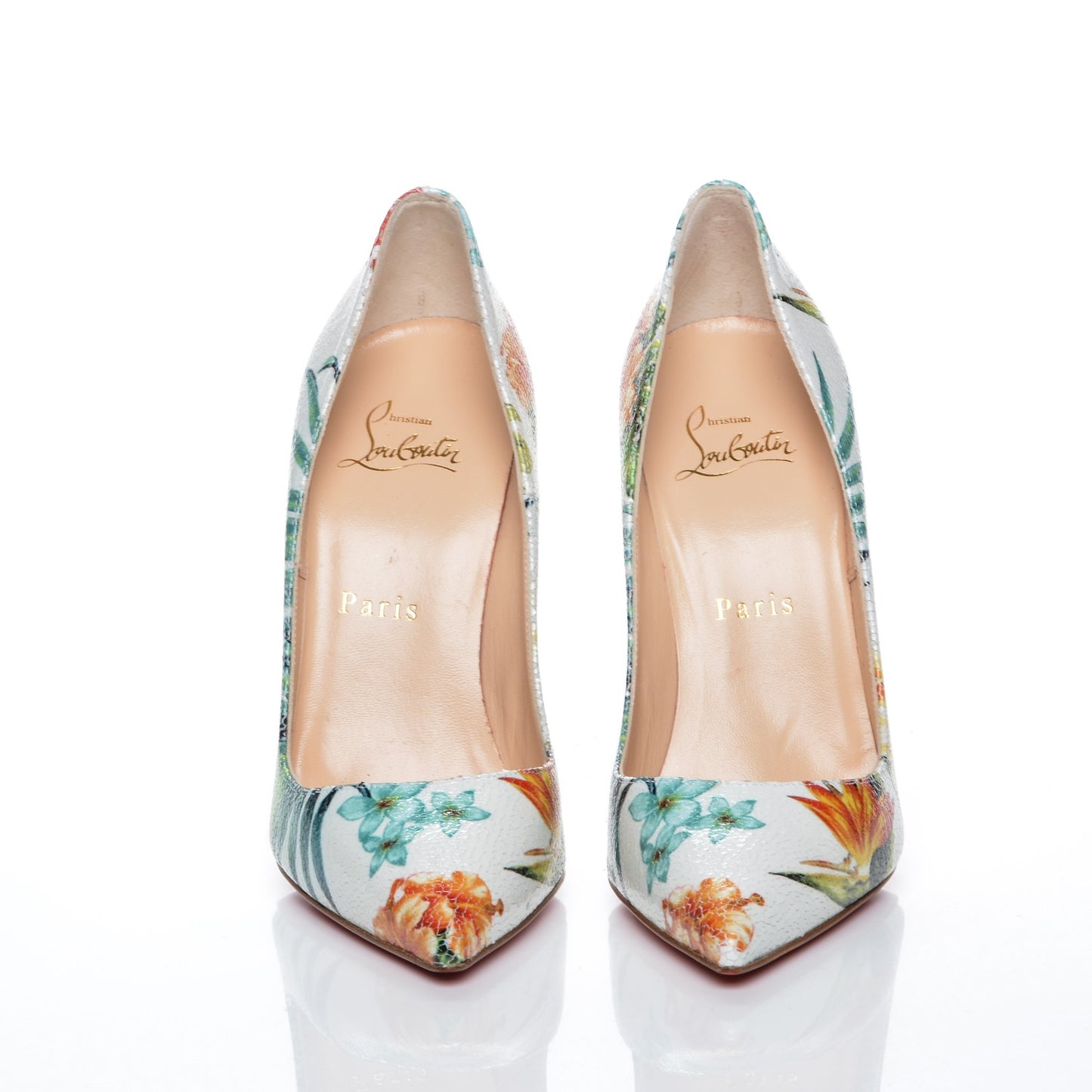 Crackled Calfskin Hawaiian Print So Kate 120 Pumps 36.5 White