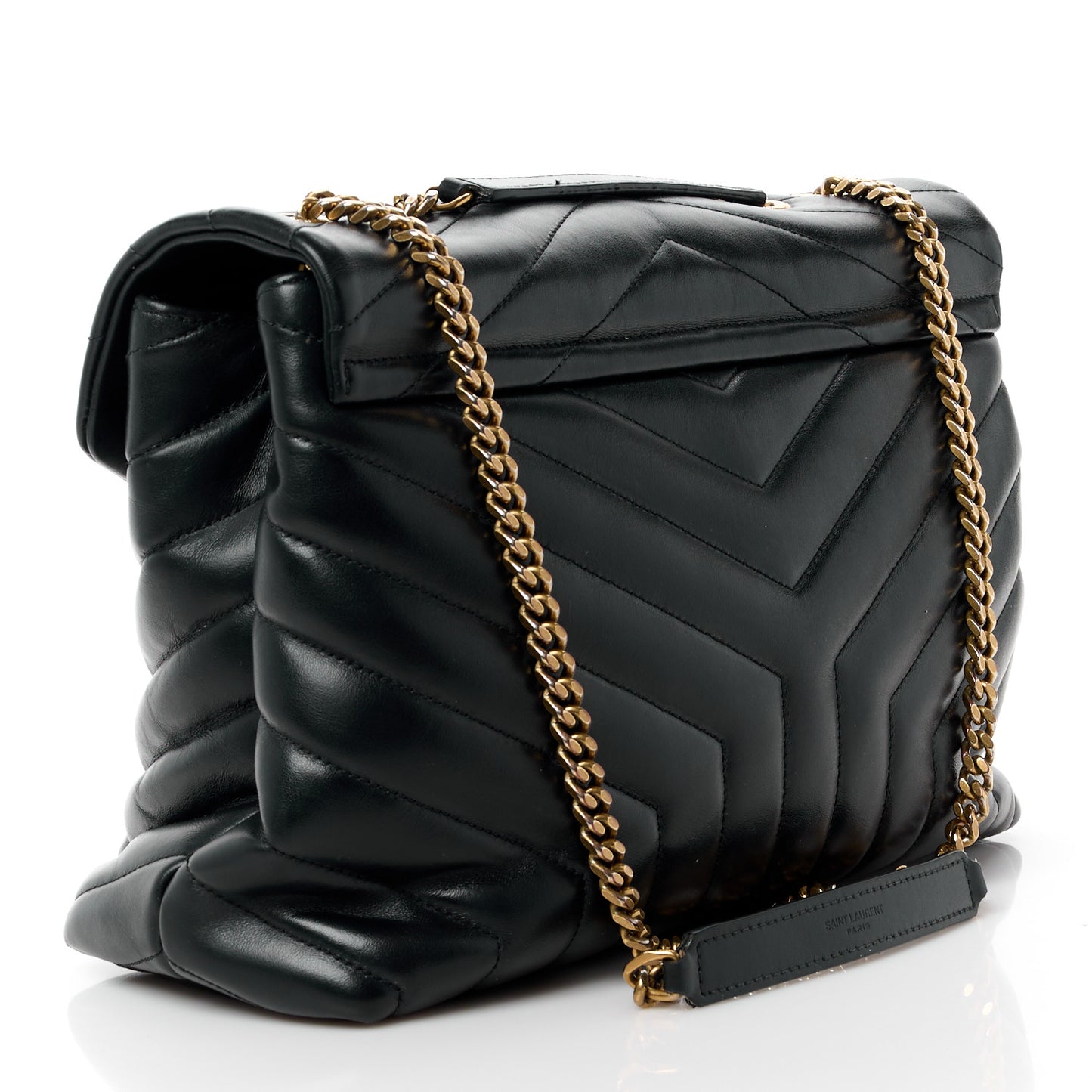 Calfskin Y Quilted Monogram Medium Loulou Chain Satchel Black