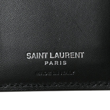 Saint Laurent Calfskin Crocodile Embossed Monogram Credit Card Wallet Black 6 of 8
