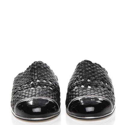 Chanel Braided Lambskin Patent Cap Toe CC Slingback Sandals 36.5 Black 3 of 11