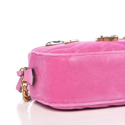 Gucci Velvet Matelasse Marquise Crystals Mini GG Marmont Chain Shoulder Bag Malva 8 of 9