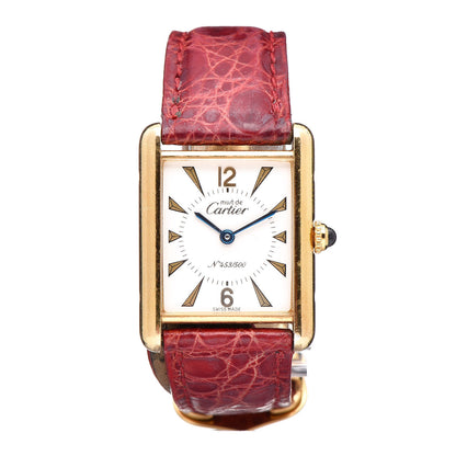 Cartier Sterling Silver Vermeil Alligator 23mm Must de Cartier Tank Quartz Watch Red 1 of 8