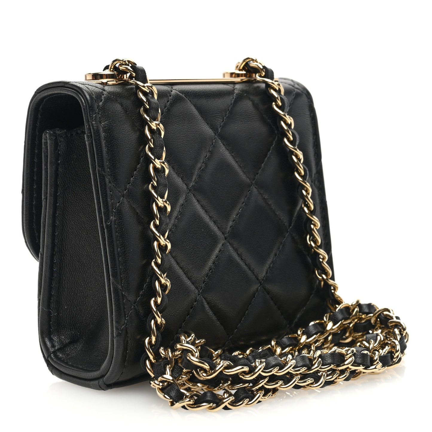 Lambskin Quilted Mini Trendy CC Clutch With Chain Black