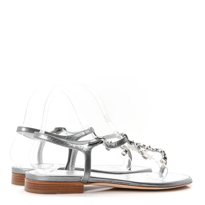 Chanel Metallized Lambskin CC Crystal Thong Sandals 38 Silver 5 of 9