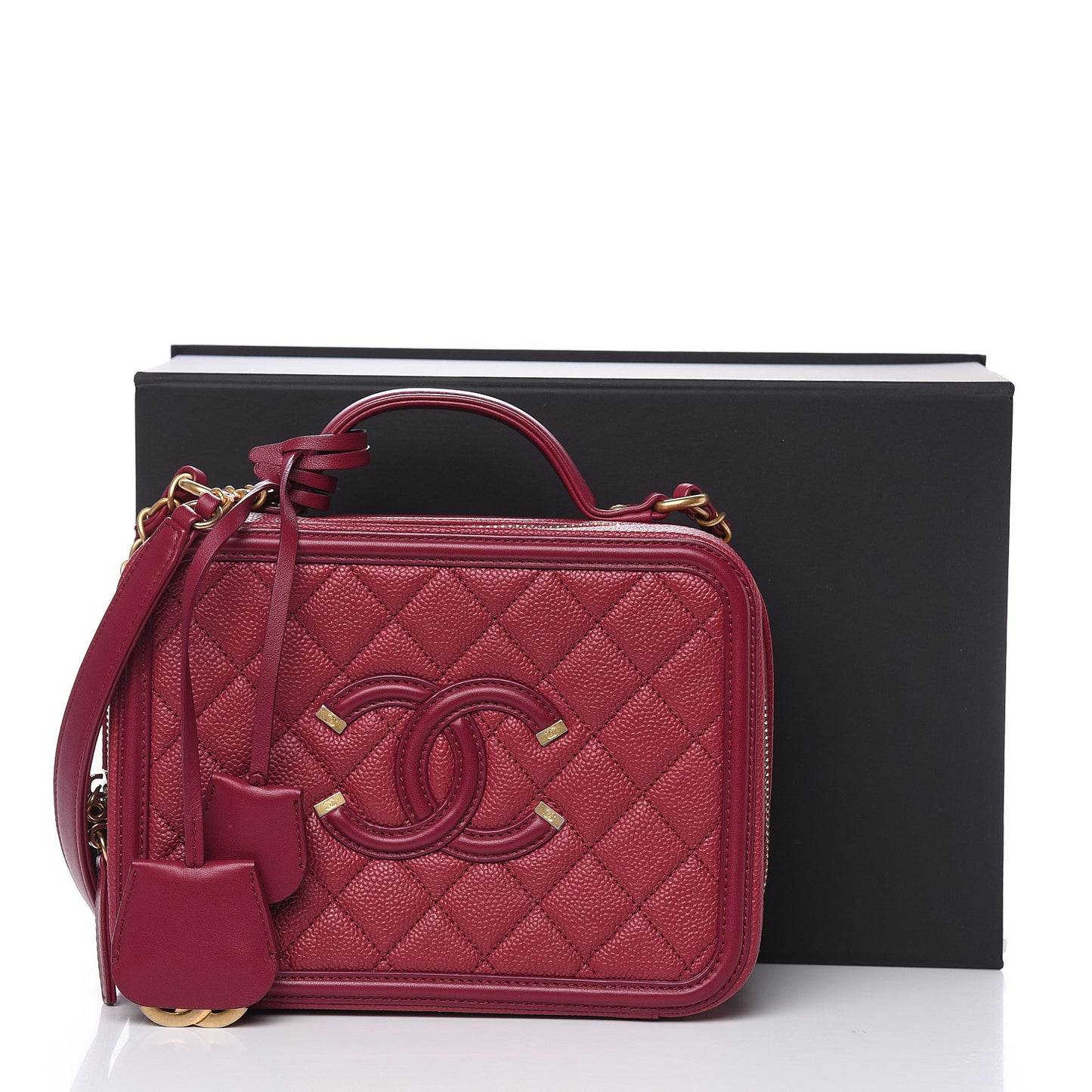 Caviar Quilted Medium CC Filigree Vanity Case Burgundy