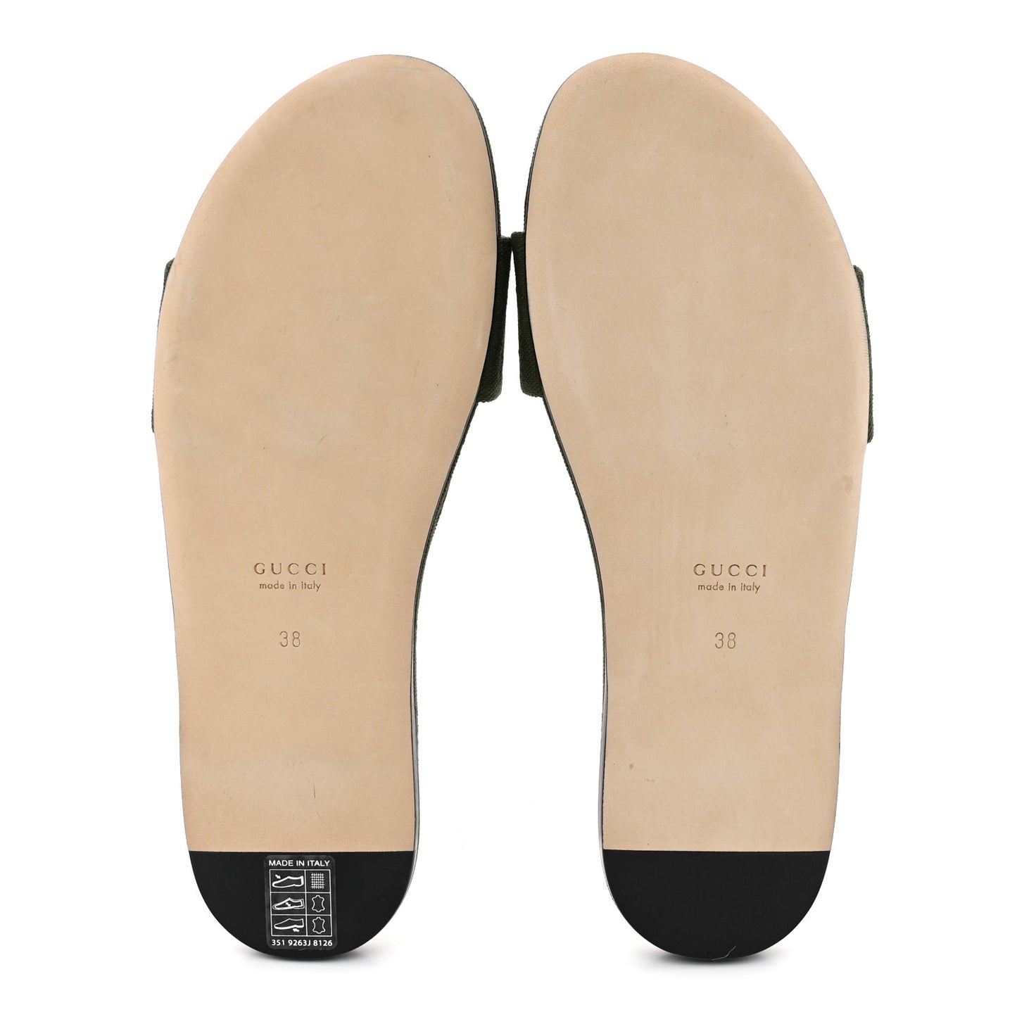 New Canvas Monogram GG Granada Kid Horsebit Slide Sandals 38 Dark Green
