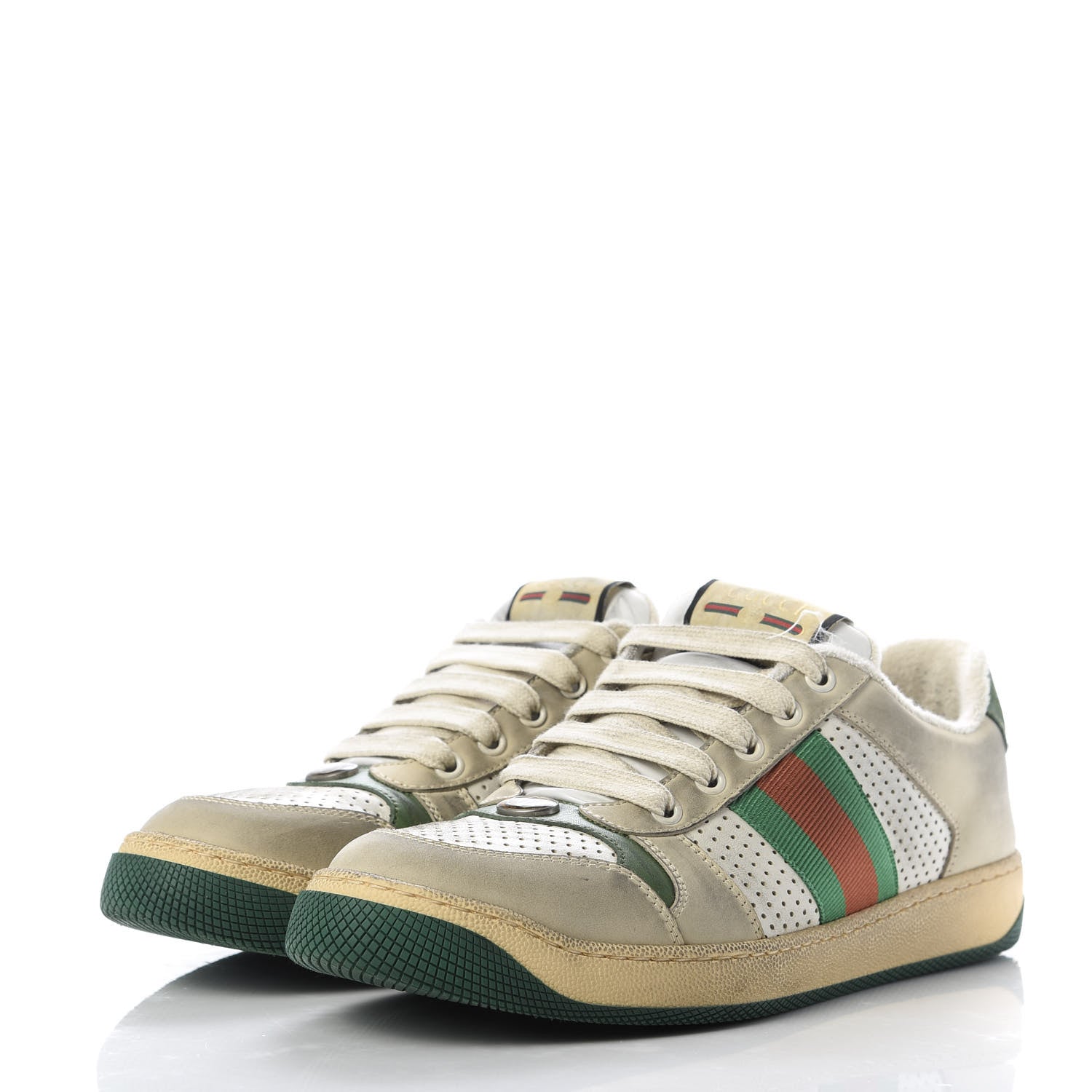 Gucci Nubuck Web Womens Screener Sneakers 39 Dusty Milk New Mystic White Vintage Green 3 of 9