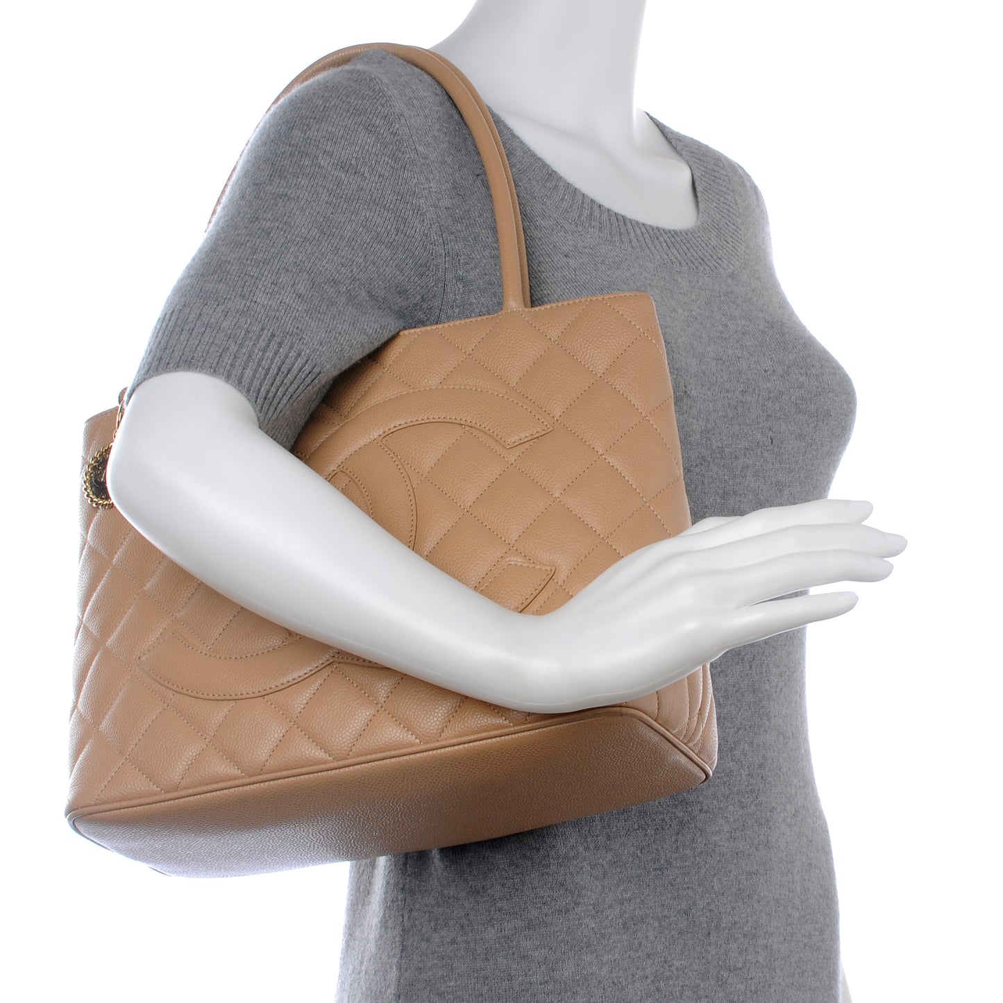 Caviar Quilted Medallion Tote Beige