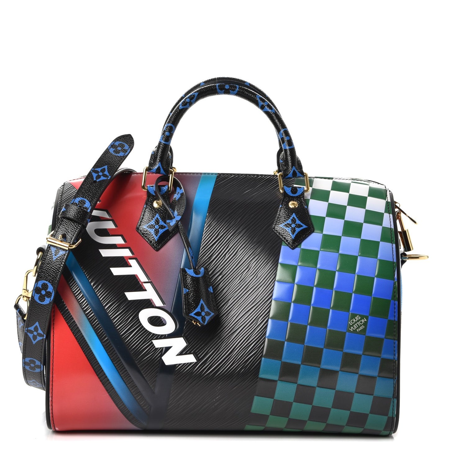 Epi Colored Monogram Damier Race Speedy Bandouliere 30 Black Rouge