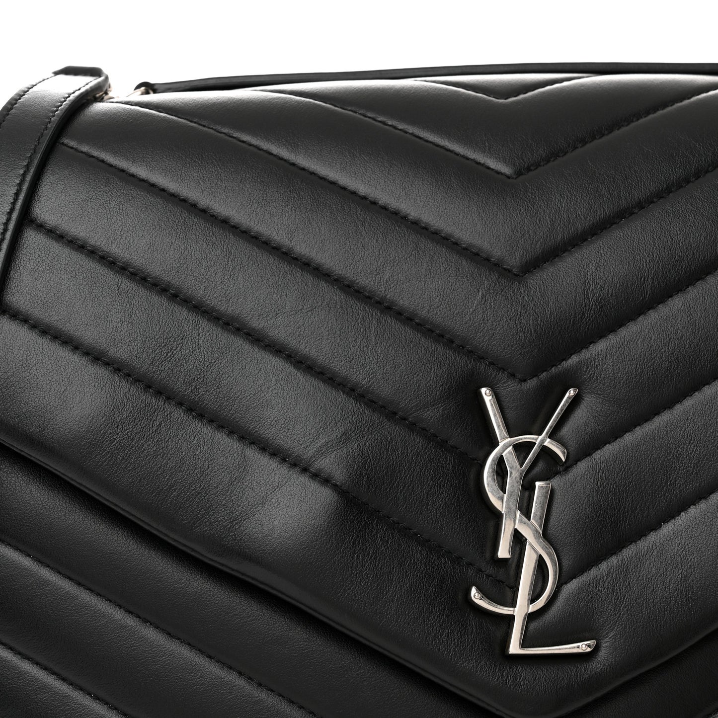 Calfskin Y Quilted Monogram Large Loulou Chain Satchel Black