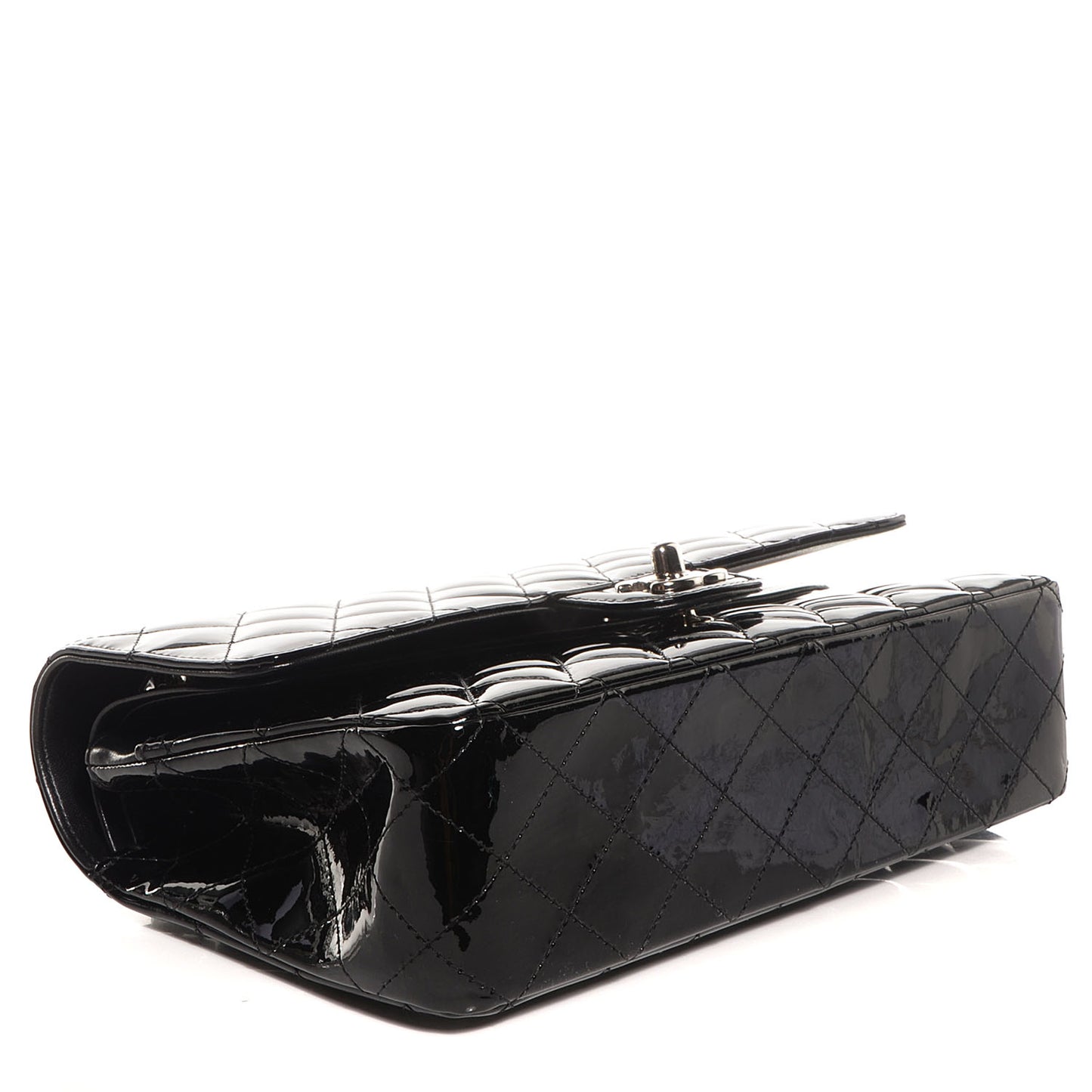 Patent Quilted Medium Double Flap Black