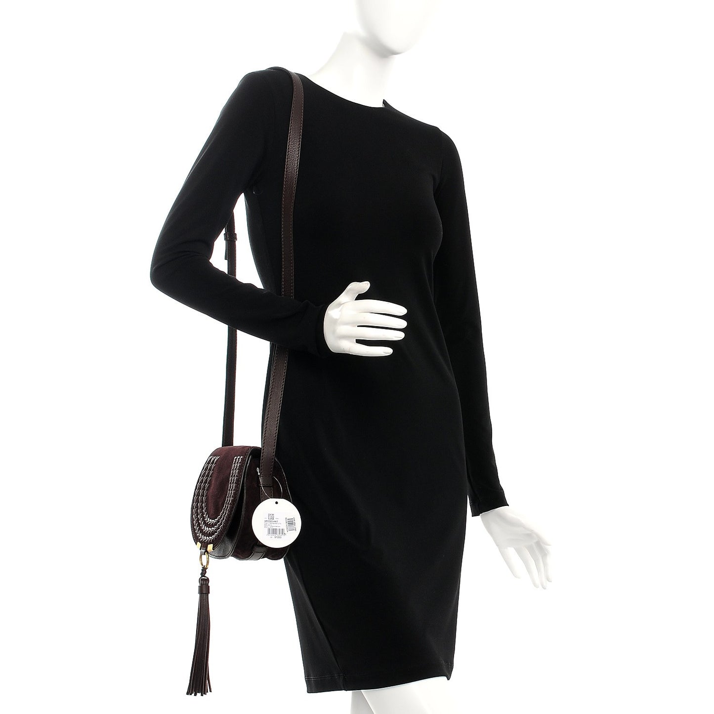 Suede Calfskin Braided Mini Marcie Round Crossbody Bag Carbon Brown