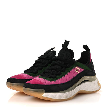Chanel Velvet Calfskin Mixed Fibers CC Sneakers 38 Dark Pink Green 4 of 12