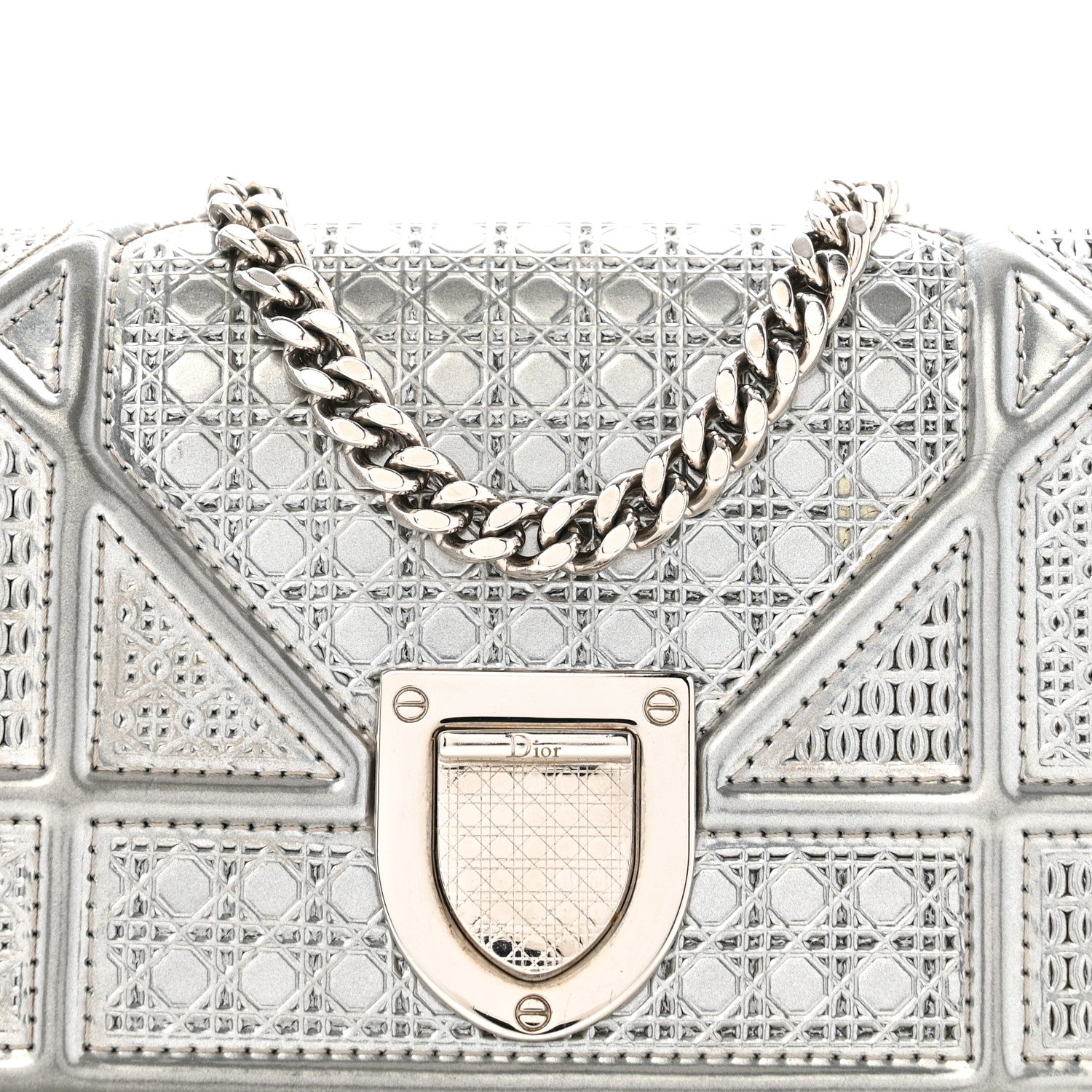 Christian Dior Metallic Patent Micro-Cannage Baby Diorama Flap Bag Silver 9 of 15
