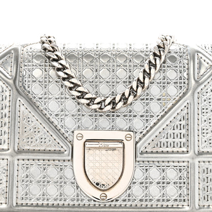 Christian Dior Metallic Patent Micro-Cannage Baby Diorama Flap Bag Silver 9 of 15