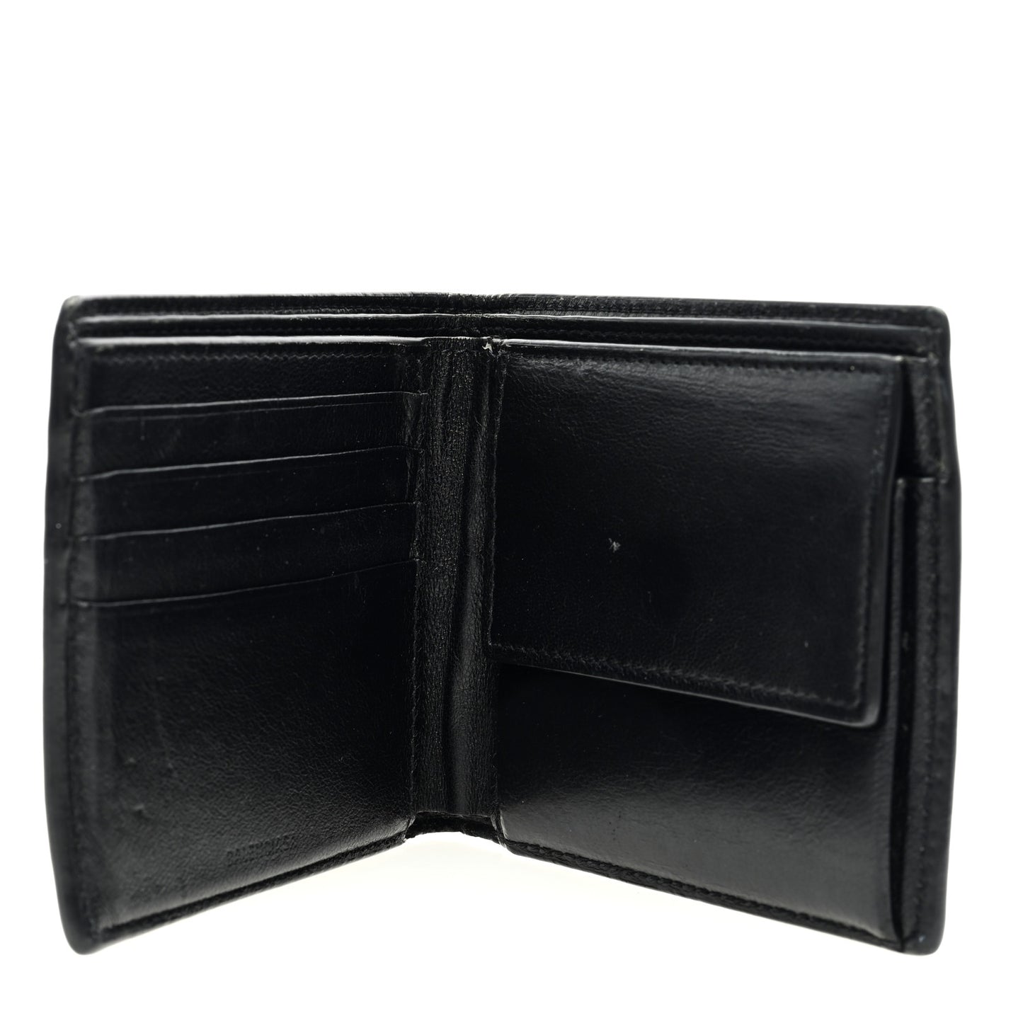 Calfskin Paris Logo Cash Square Bi-Fold Wallet Black White