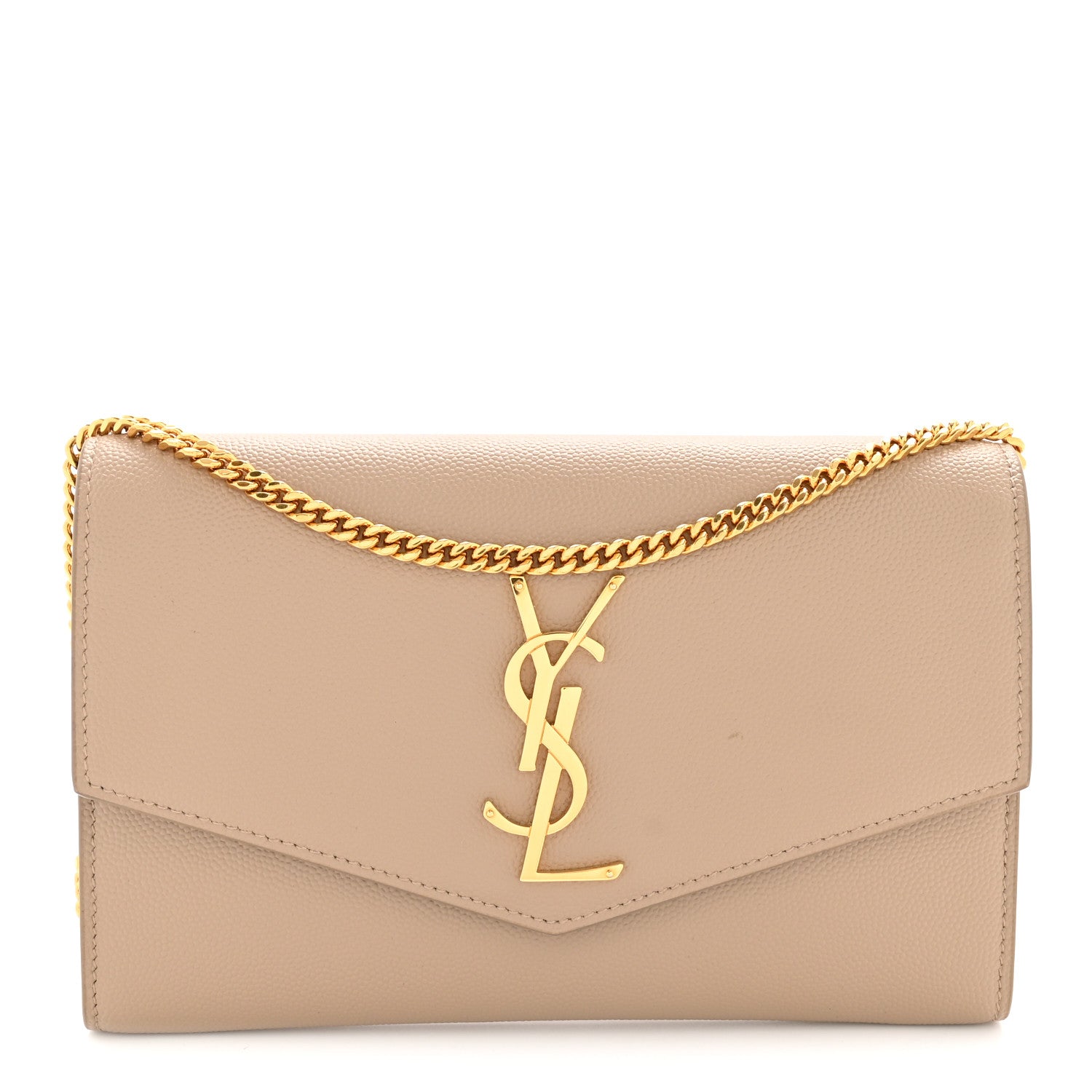Saint Laurent Grain De Poudre Monogram Uptown Chain Wallet Taupe 1 of 14