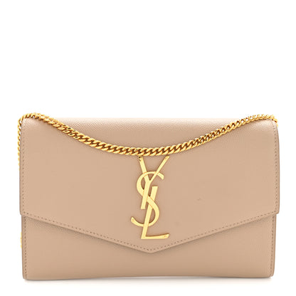 Saint Laurent Grain De Poudre Monogram Uptown Chain Wallet Taupe 1 of 14