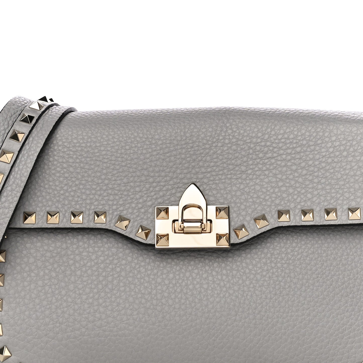 Pebbled Calfskin Medium Rockstud Flap Saddle Bag Pastel Grey