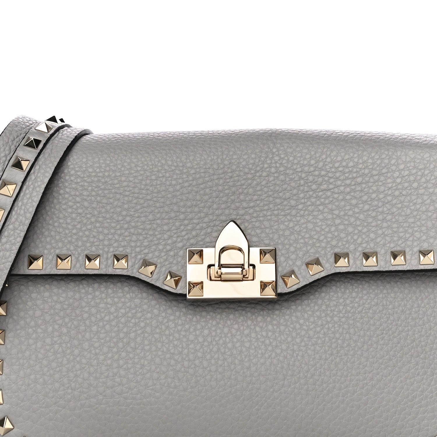 Valentino Garavani Pebbled Calfskin Medium Rockstud Flap Saddle Bag Pastel Grey 9 of 13
