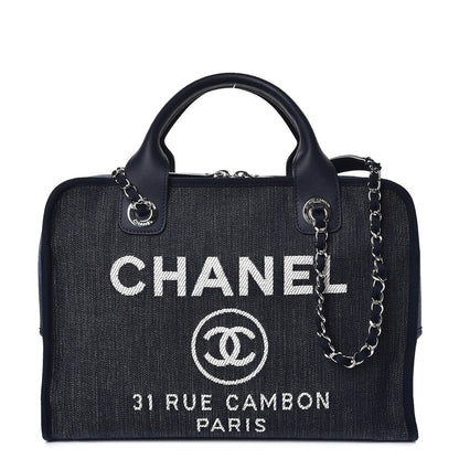 Chanel Denim Deauville Bowling Bag Dark Blue 1 of 7