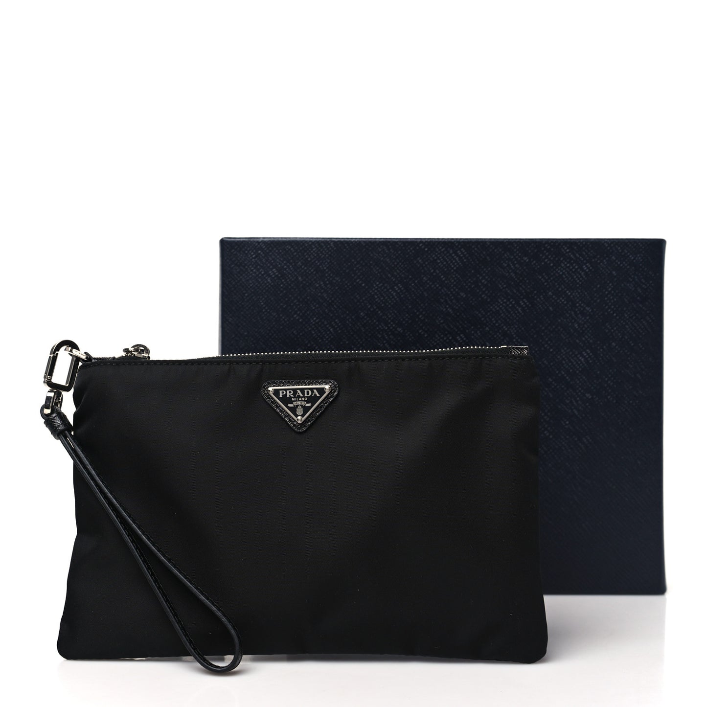 Re-Nylon Saffiano Pouch Wristlet Black