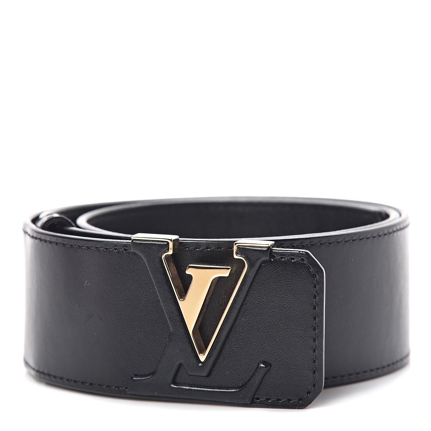 LOUIS VUITTON ダークブルー ブラック ベルト Louis Vuitton Calfskin 45mm LV Capucine Initiales Belt 80 32