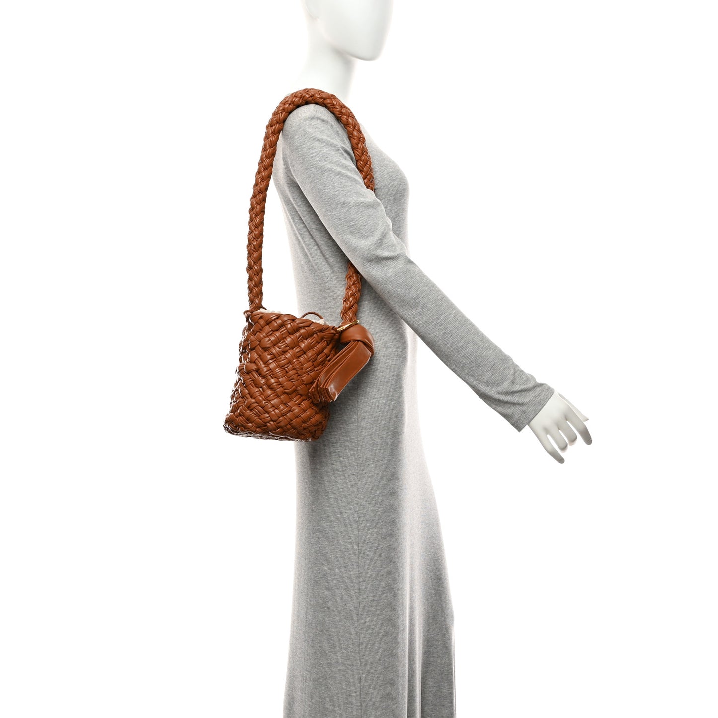 Calfskin Intrecciato Small Foulard Kalimero Bucket Bag Wood