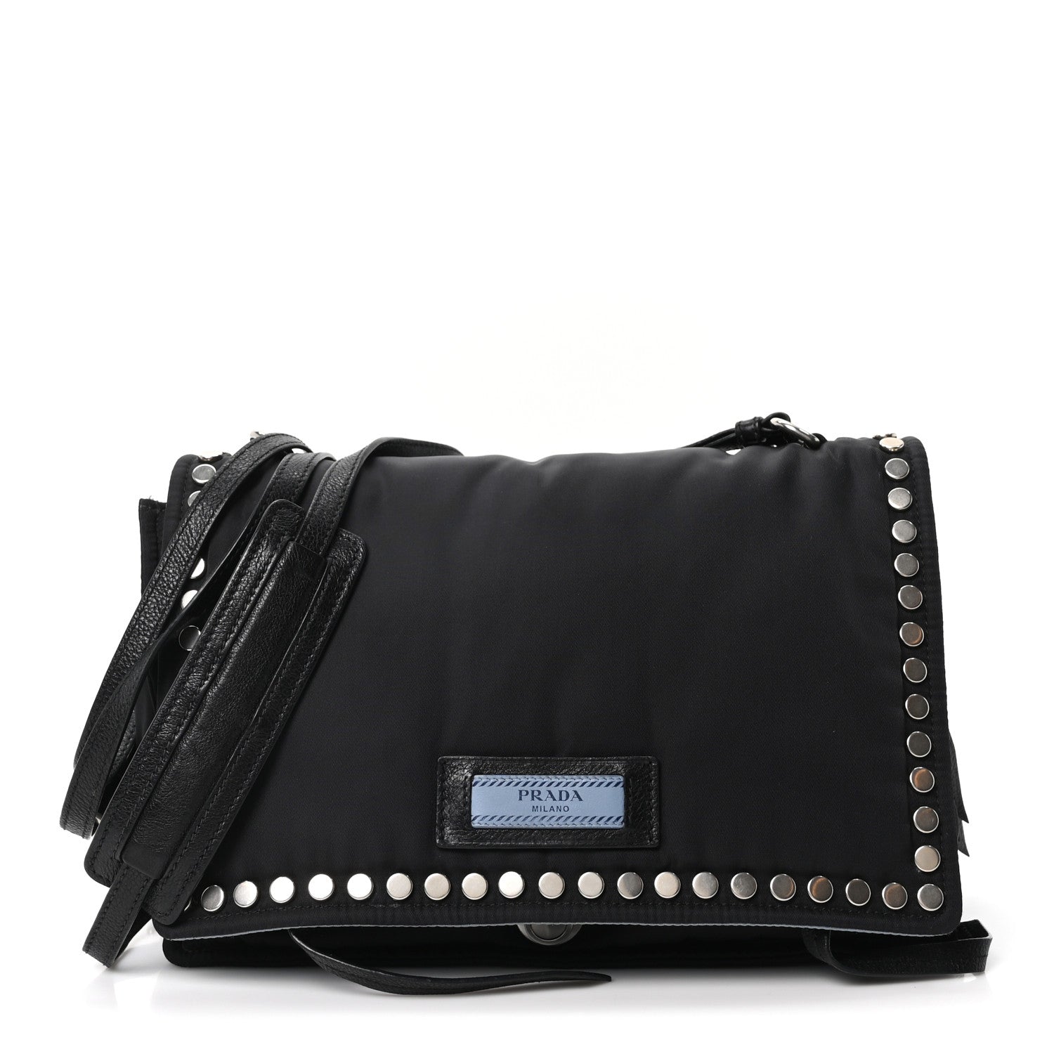 Prada Tessuto Nylon Studded Etiquette Flap Black 1 of 9