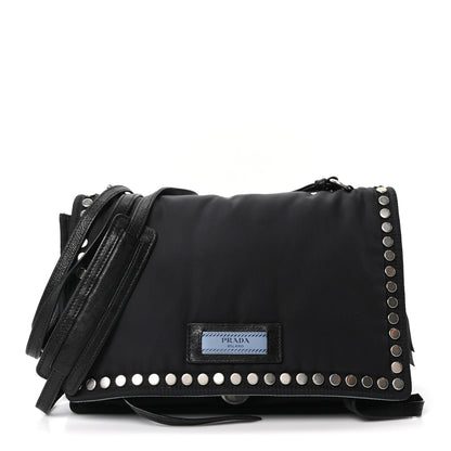Prada Tessuto Nylon Studded Etiquette Flap Black 1 of 9