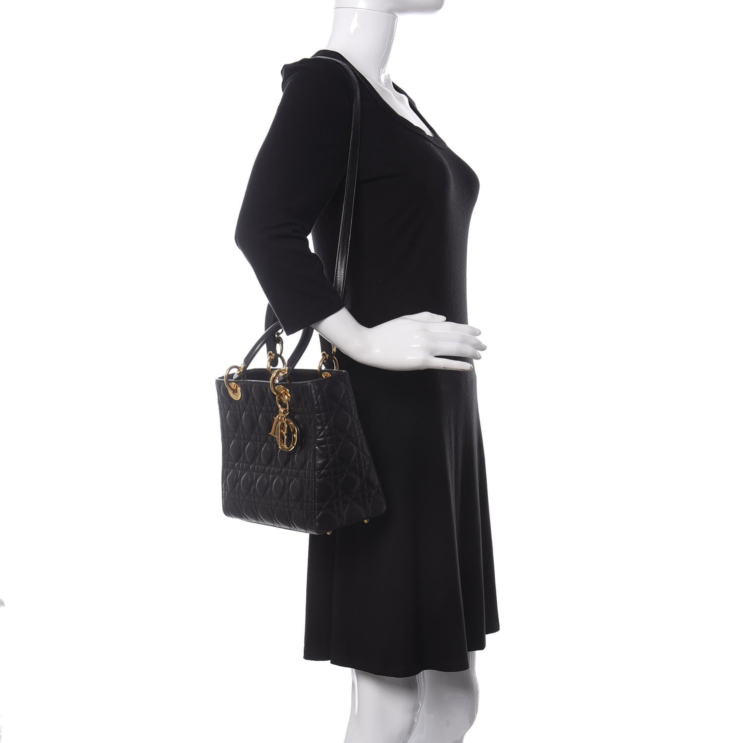 Christian Dior Lambskin Cannage Medium Lady Dior Black 3 of 11