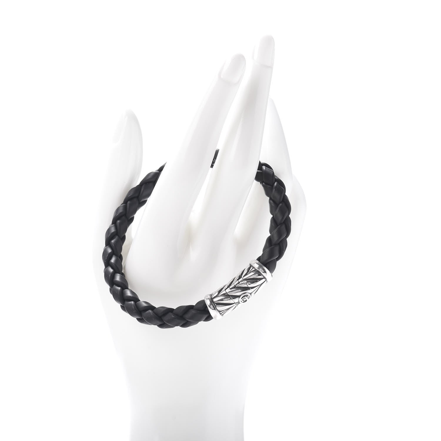 David Yurman Sterling Silver Rubber 8mm Chevron Weave Bracelet Black 2 of 4