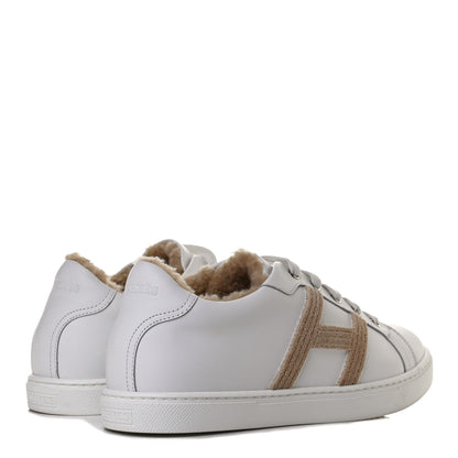 Hermes Calfskin Shearling Womens Avantage Sneakers 39.5 White Ecru 4 of 10