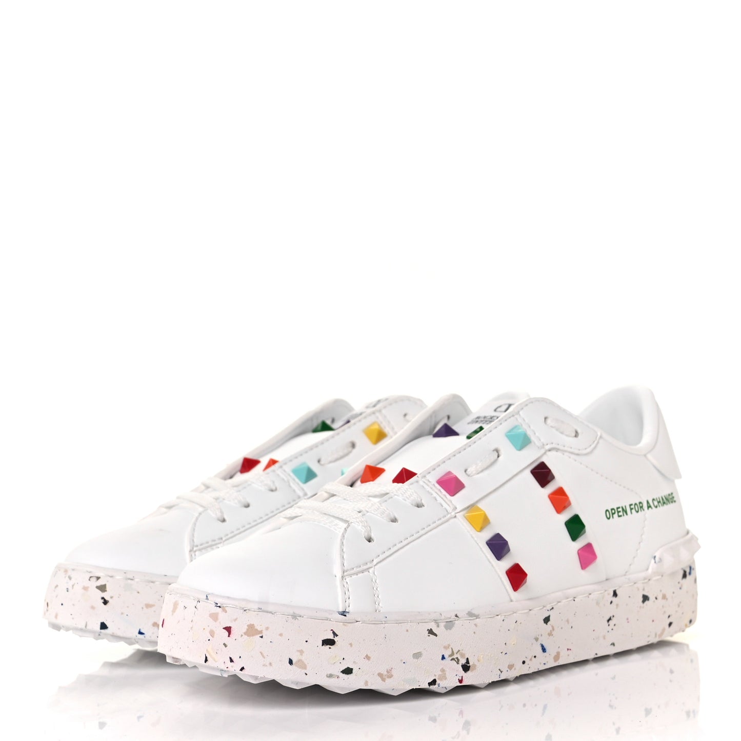 Vegan Leather Womens Rockstud Open for a Change Sneakers 36 White Multicolor