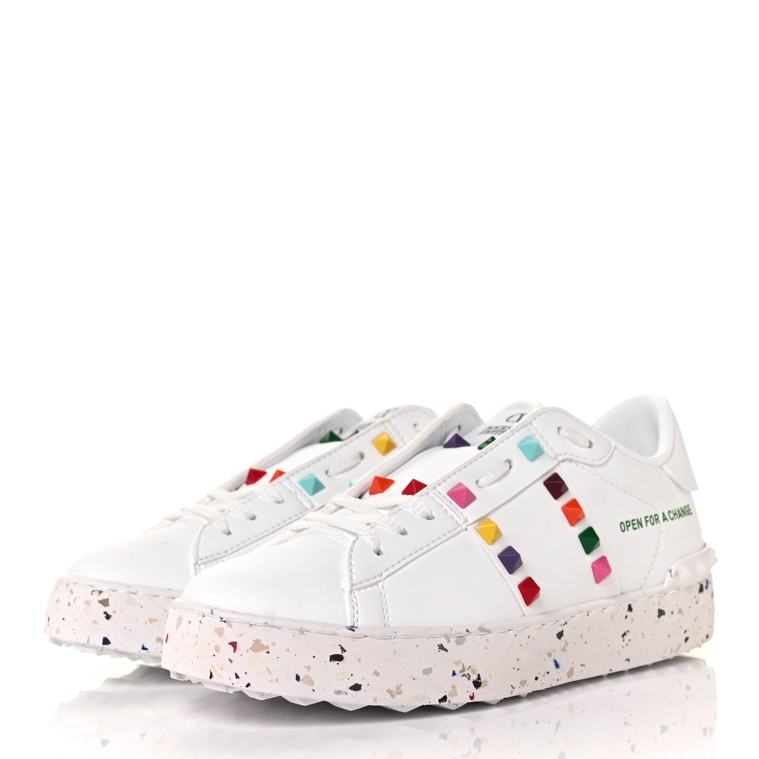 Valentino Garavani Vegan Leather Womens Rockstud Open for a Change Sneakers 36 White Multicolor 3 of 9