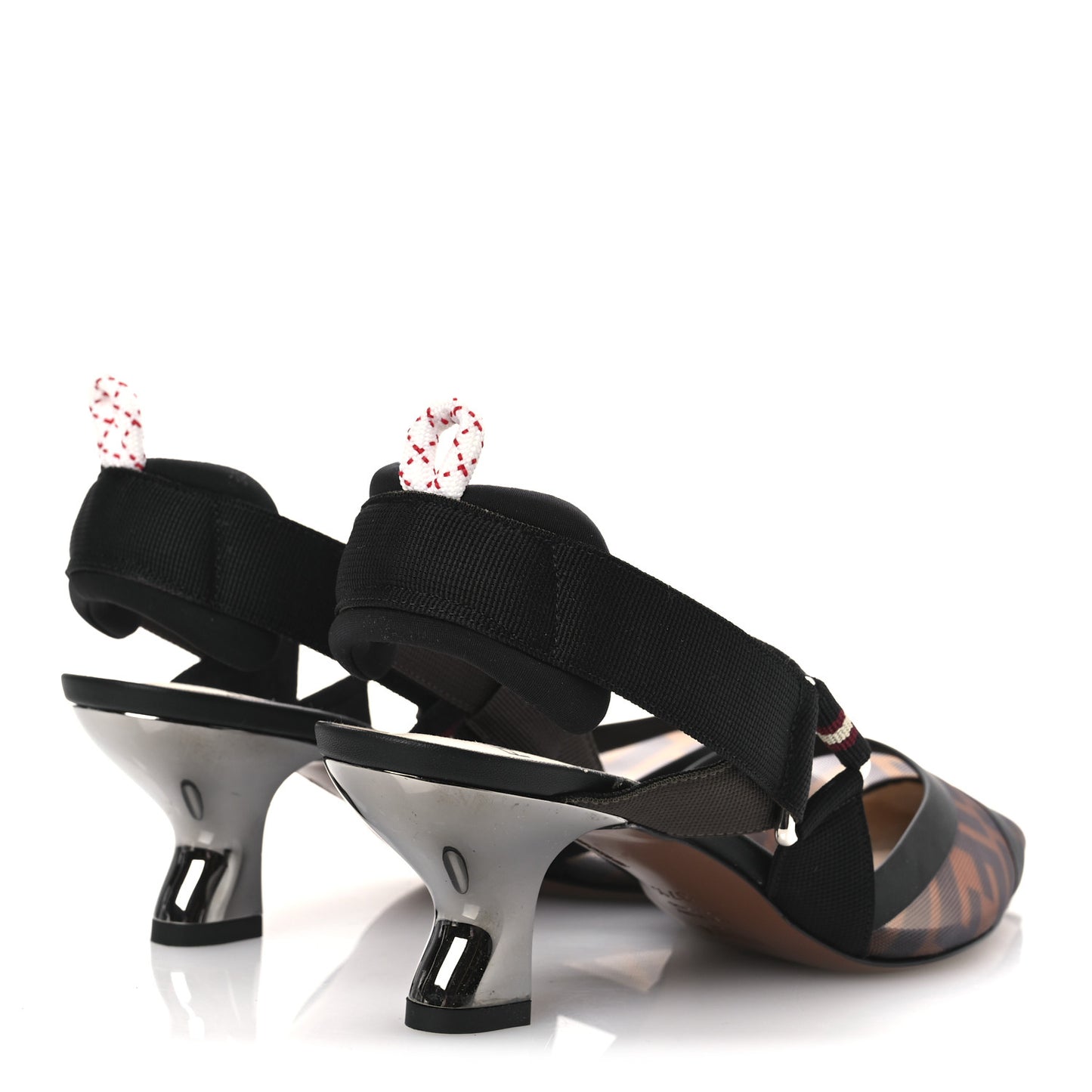 Technical Mesh FF Colibri 55mm Slingback Pumps 37.5 Tobacco Moro Bordeaux Black Militare